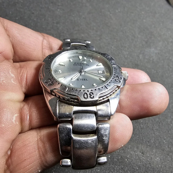 Fossil Steel Mens Quartz Analog Watch FS-2557 Stainless Steel Date Just Working - Picture 4 of 10